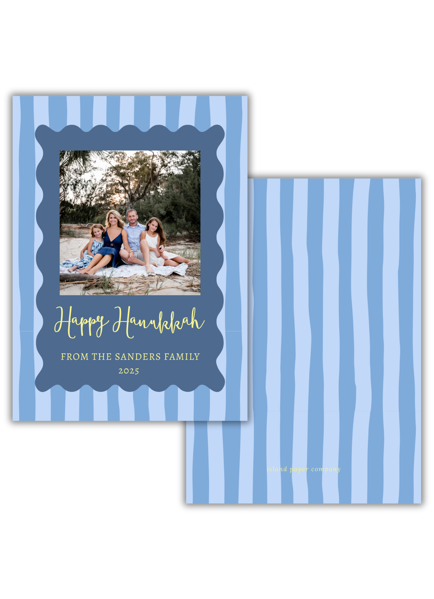 Blue Stripe Wavy Frame Hanukkah Card