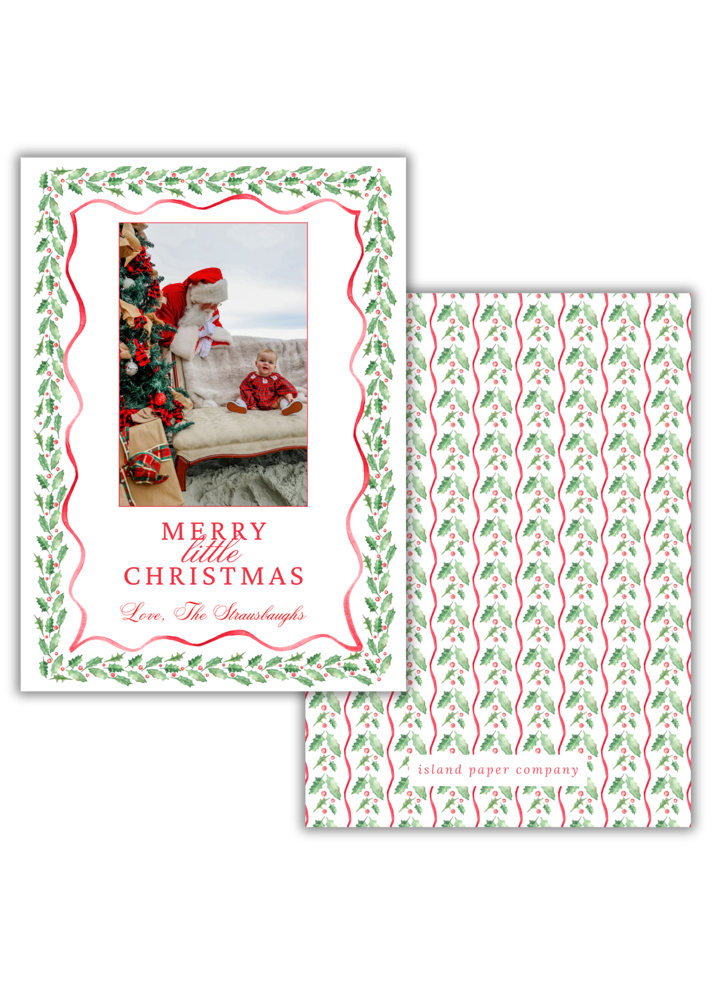 Red and Green Christmas Garland Card