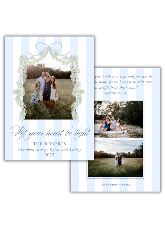 Blue Stripe Let Your Heart Be Light Card