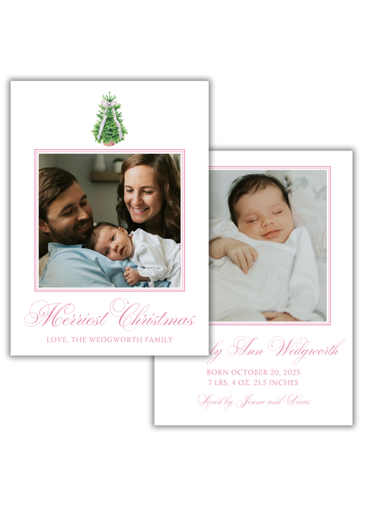 Pink Newborn Announcement Christmas Card