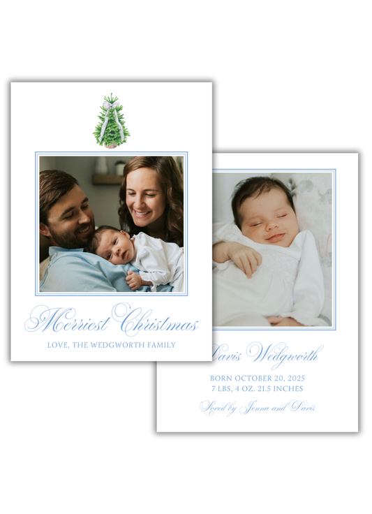 Blue Newborn Announcement Christmas Card