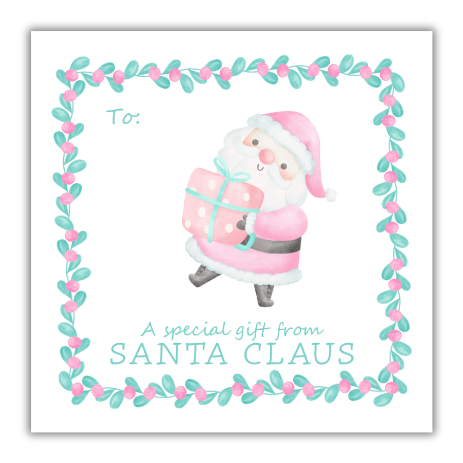 Pink and Teal From Santa Gift Tags