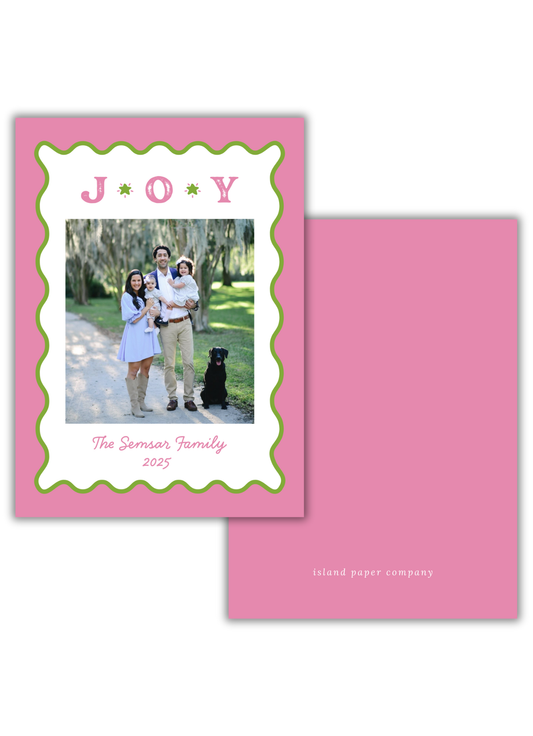 JOY Christmas Card in Bright Pink