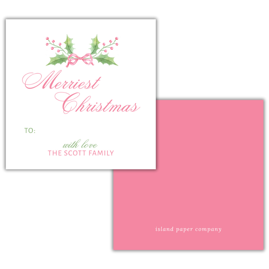 Pink Merriest Christmas Custom Gift Tag