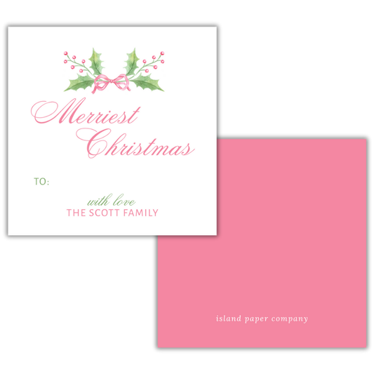 Pink Merriest Christmas Custom Gift Tag