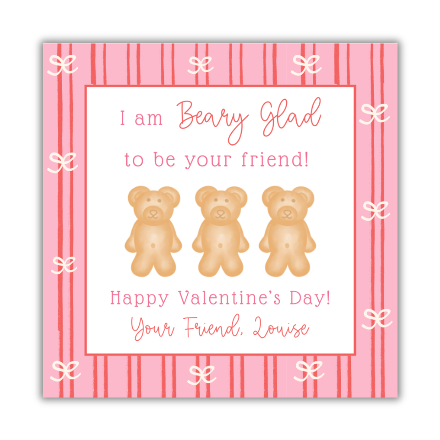 Beary Glad Pink Valentines Card