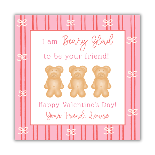 Beary Glad Pink Valentines Card