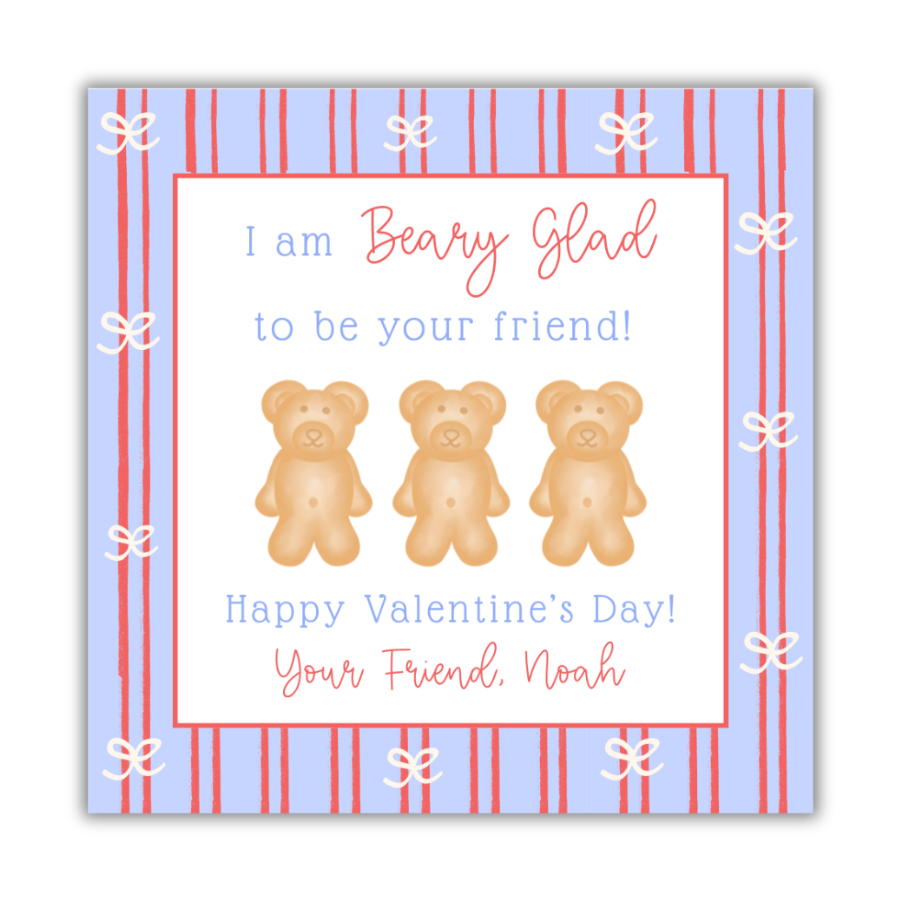 Beary Glad Blue Valentines Card
