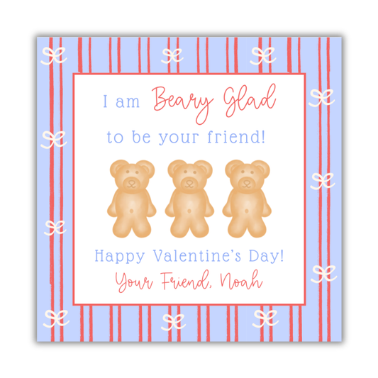 Beary Glad Blue Valentines Card