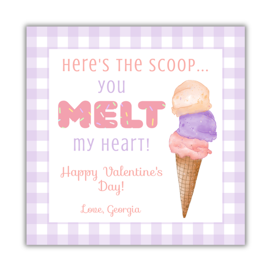 Ice Cream Purple and Pink Valentines Cards