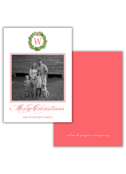 Green Wreath with Initial Christmas Card