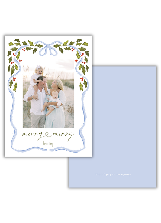 Greenery and Blue Frame Christmas Card