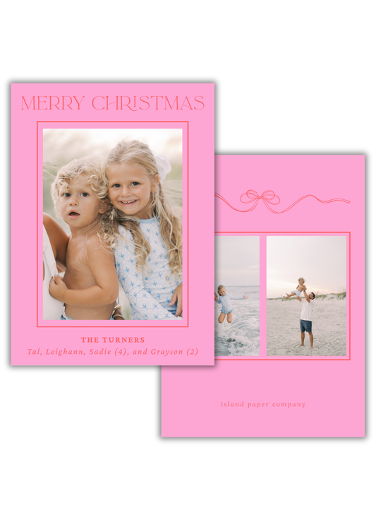 Merry Christmas Card in Bright Pink and Red