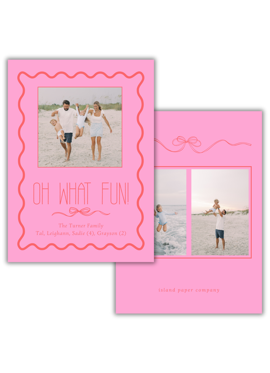 OH WHAT FUN Christmas Card in Bright Pink
